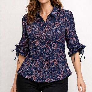 Elegant Navy Paisley Button Down Shirt